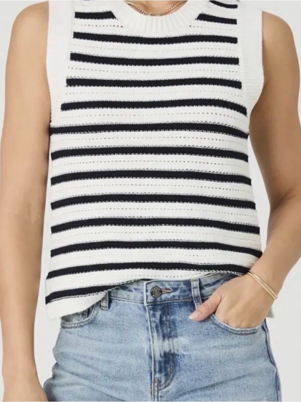 French Connection White & Black Striped Knit Tank